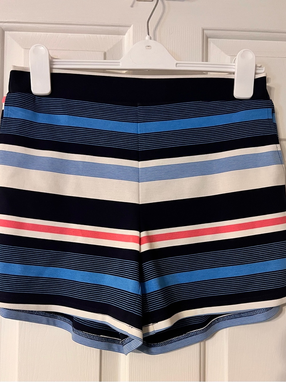 Jade Navy, Blue, White & Pink Striped High-Waist Shorts
